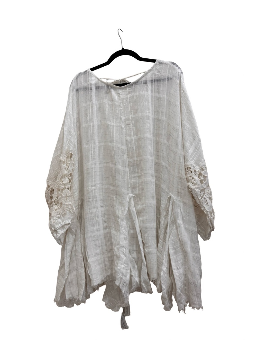 Free People Cream Gauzy Crochet-Sleeve Tunic - Picture 3 of 7
